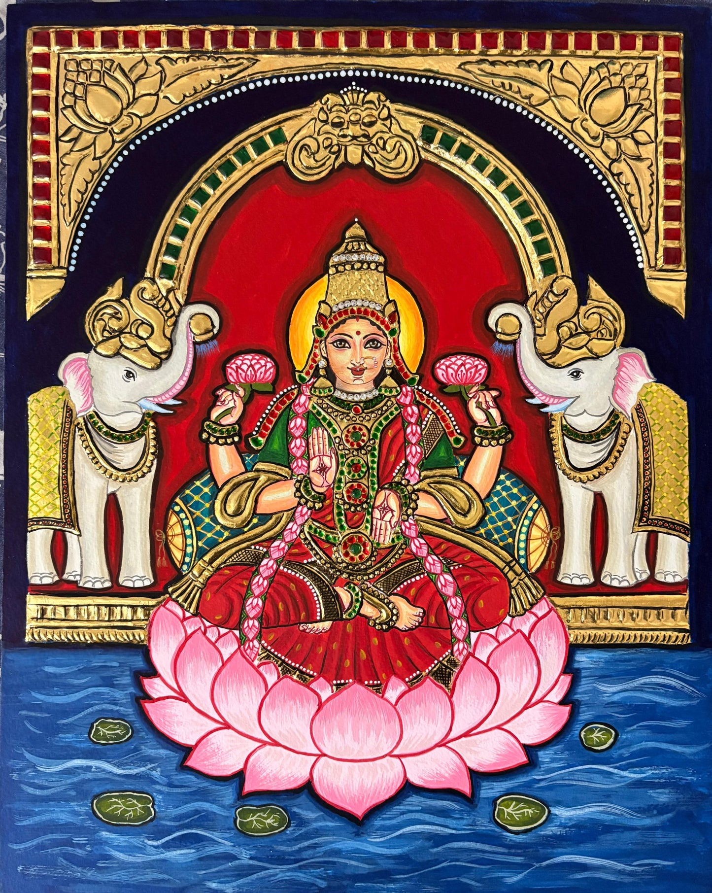 Gajalakshmi Tanjore Painting | Original Handmade Traditional Indian Wall Art | 15 × 12 Inches
