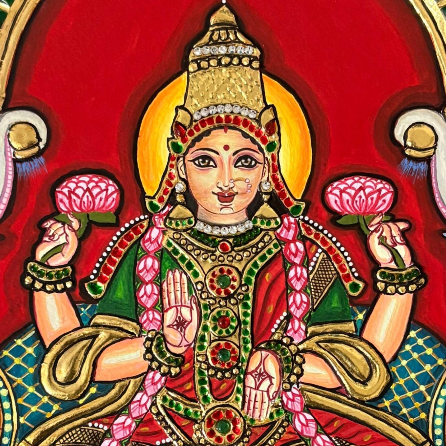 Gajalakshmi Tanjore Painting – 22K Gold Foil