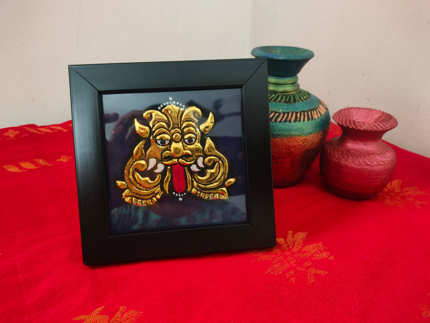 Mini Thanjavur Painting – Kirtimukha | Handcrafted Traditional Tanjore Art | Framed Wall Decor