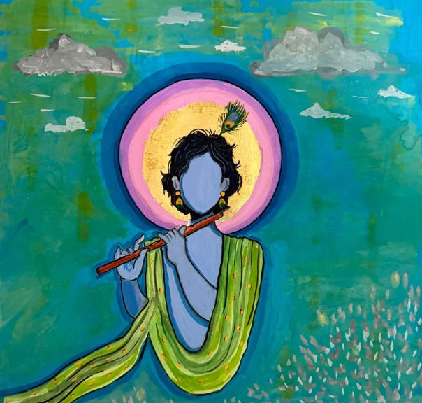 Faceless Krishna Original Acrylic Painting | Contemporary Spiritual Wall Art