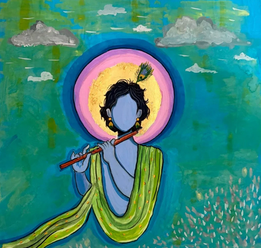 Faceless Krishna Original Acrylic Painting | Contemporary Spiritual Wall Art