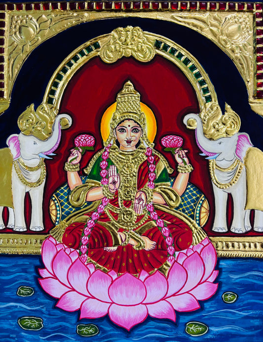 Gajalakshmi Tanjore Painting – 22K Gold Foil