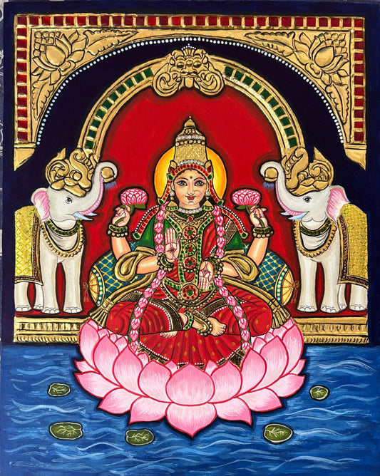 Gajalakshmi Tanjore Painting | Original Handmade Traditional Indian Wall Art | 15 × 12 Inches