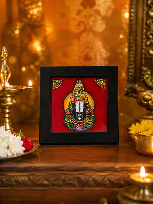 Mini Tanjore Painting of Lord Venkateswara | Handcrafted Framed Tanjore Art